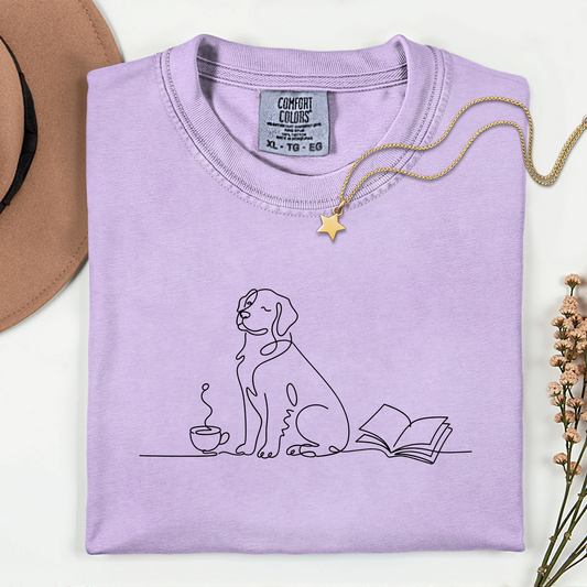 Coffee Dog and Book Premium T Shirt