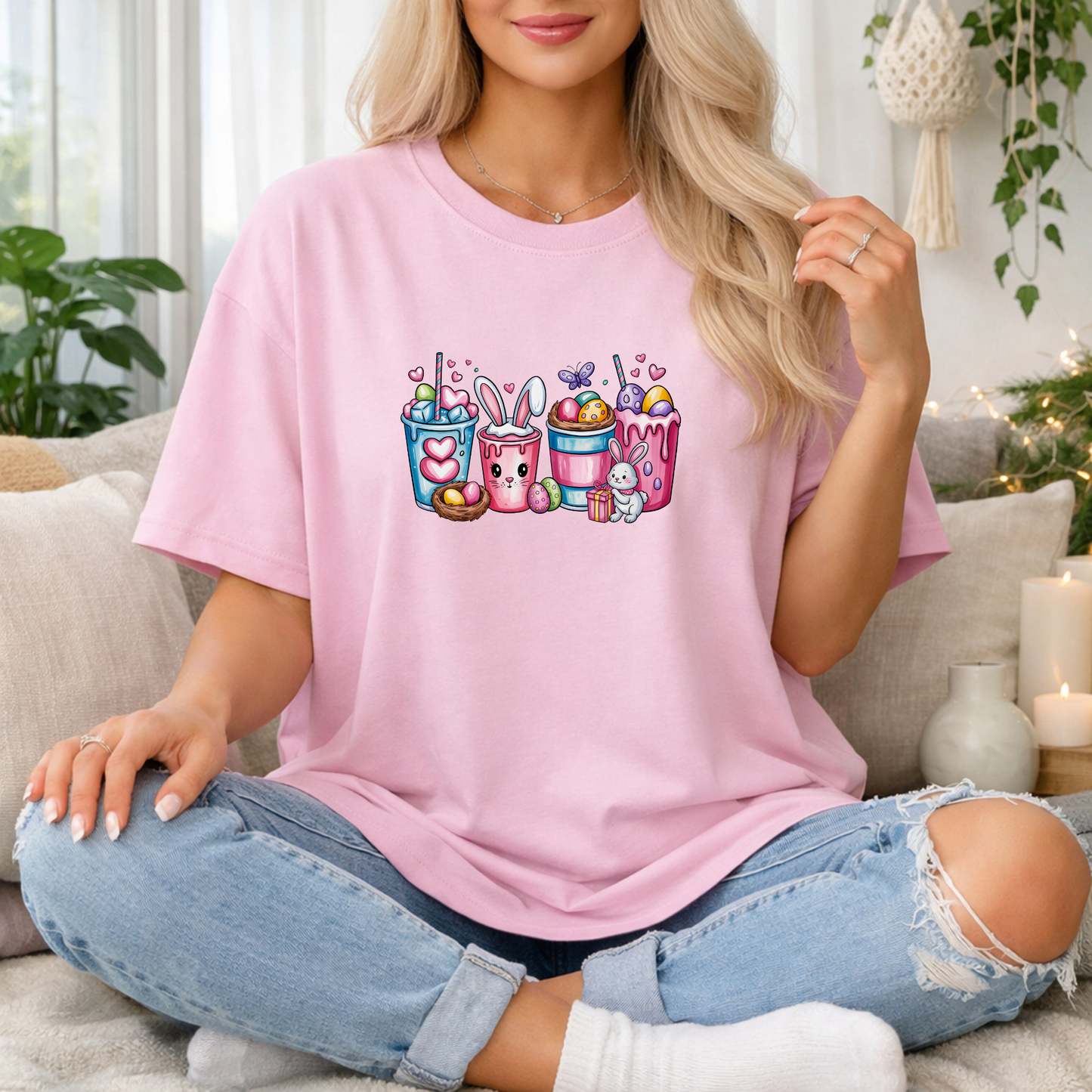Cute Bunny Drinks Premium T Shirt