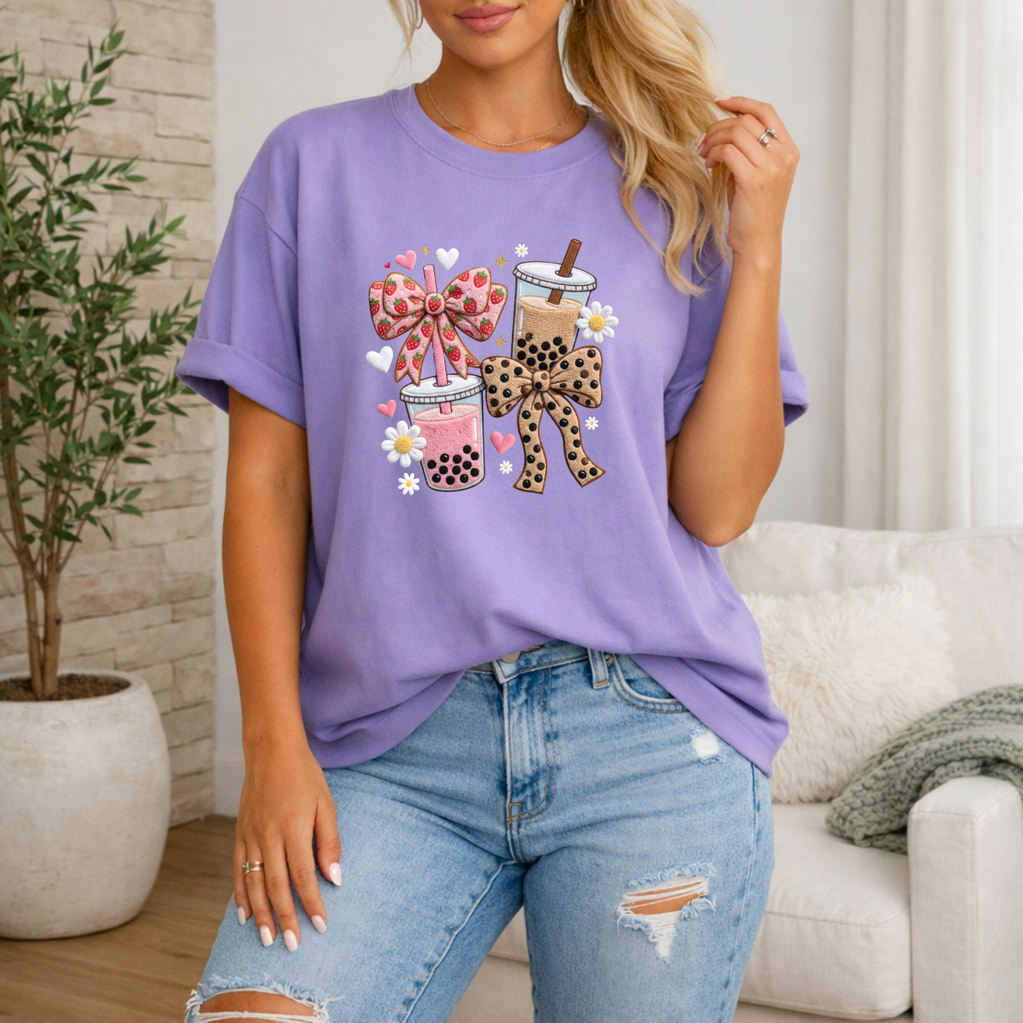 Girly Coffee Bow Premium T Shirt