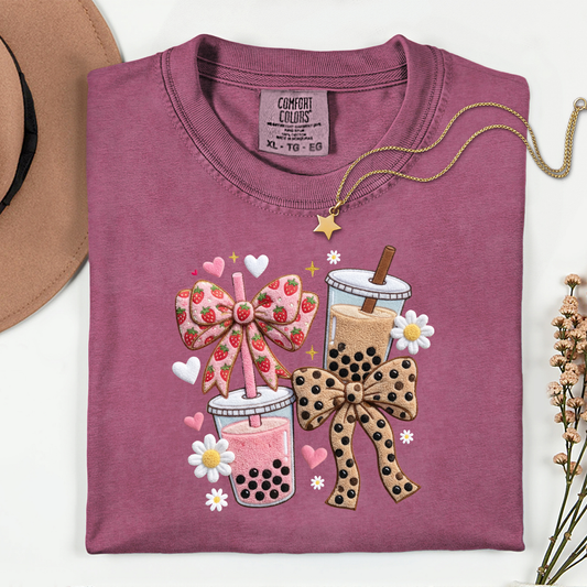 Girly Coffee Bow Premium T Shirt