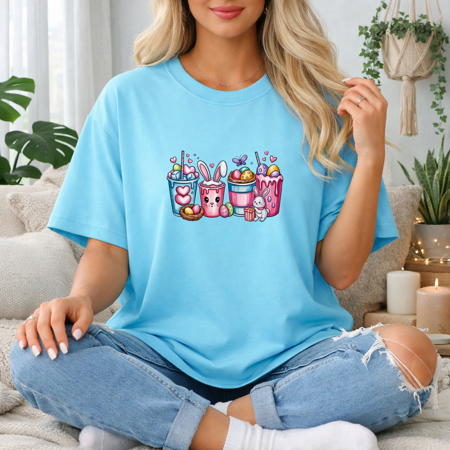 Cute Bunny Drinks Premium T Shirt
