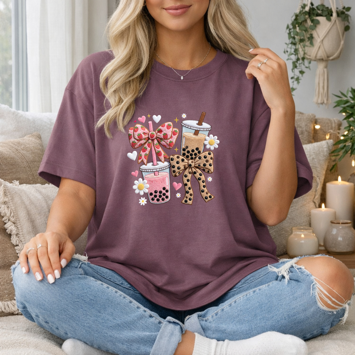 Girly Coffee Bow Premium T Shirt