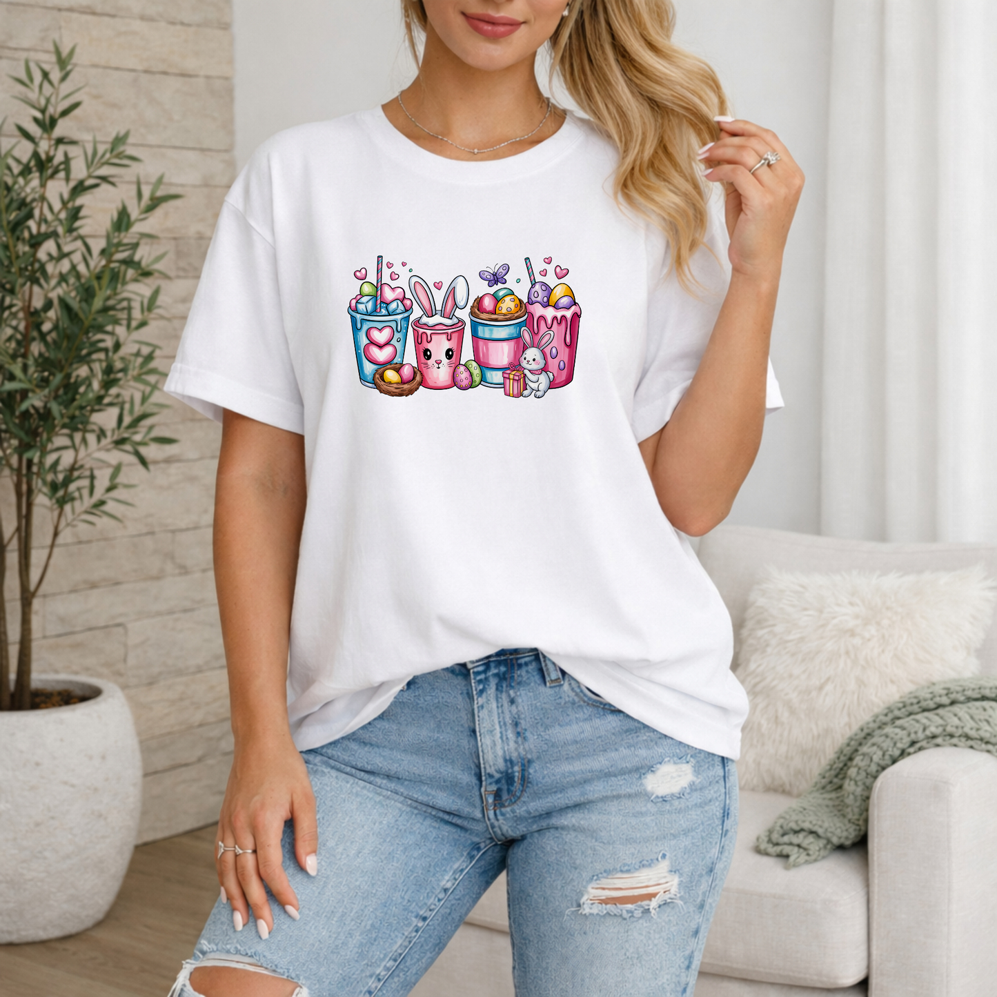 Cute Bunny Drinks Premium T Shirt