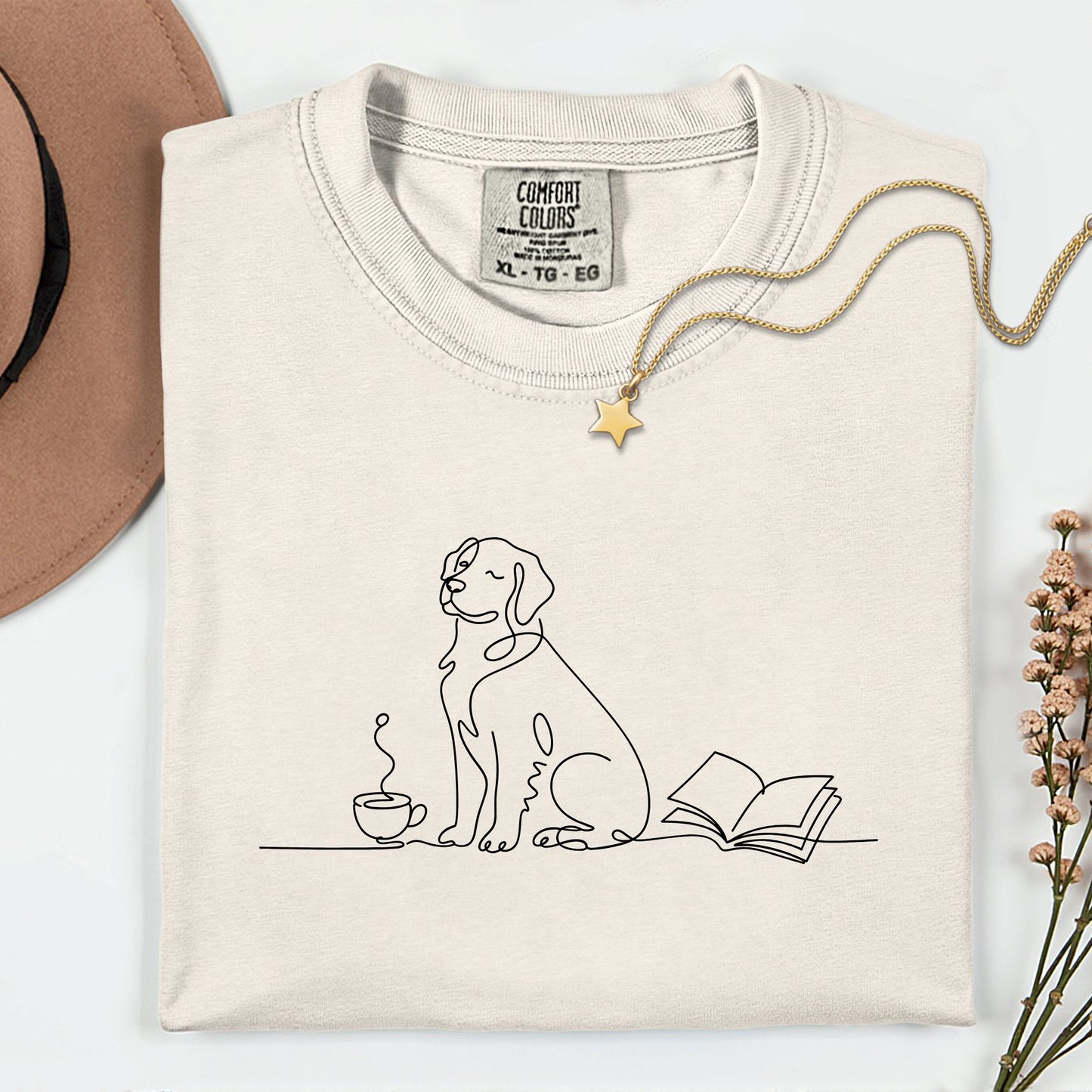 Coffee Dog and Book Premium T Shirt