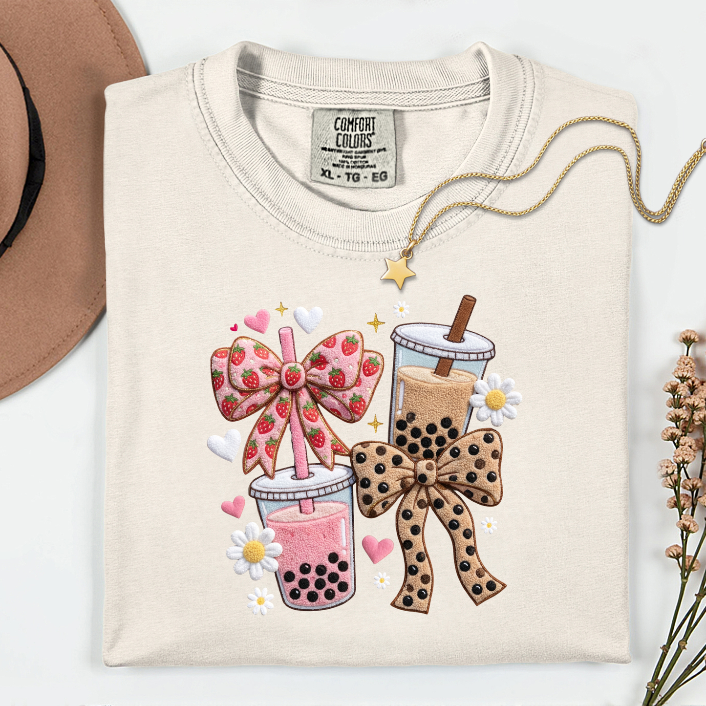 Girly Coffee Bow Premium T Shirt