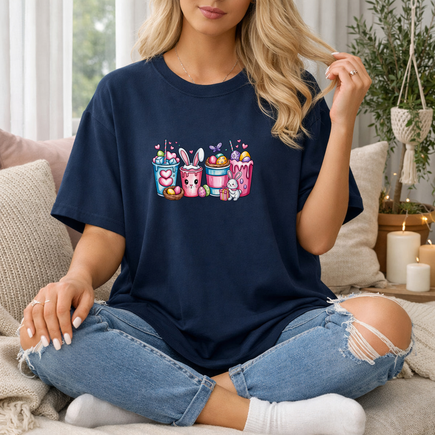 Cute Bunny Drinks Premium T Shirt
