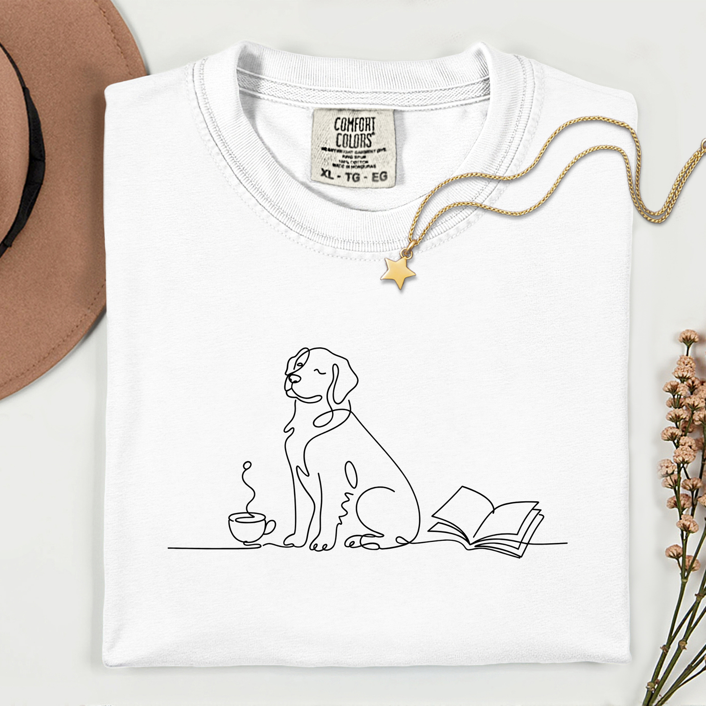 Coffee Dog and Book Premium T Shirt