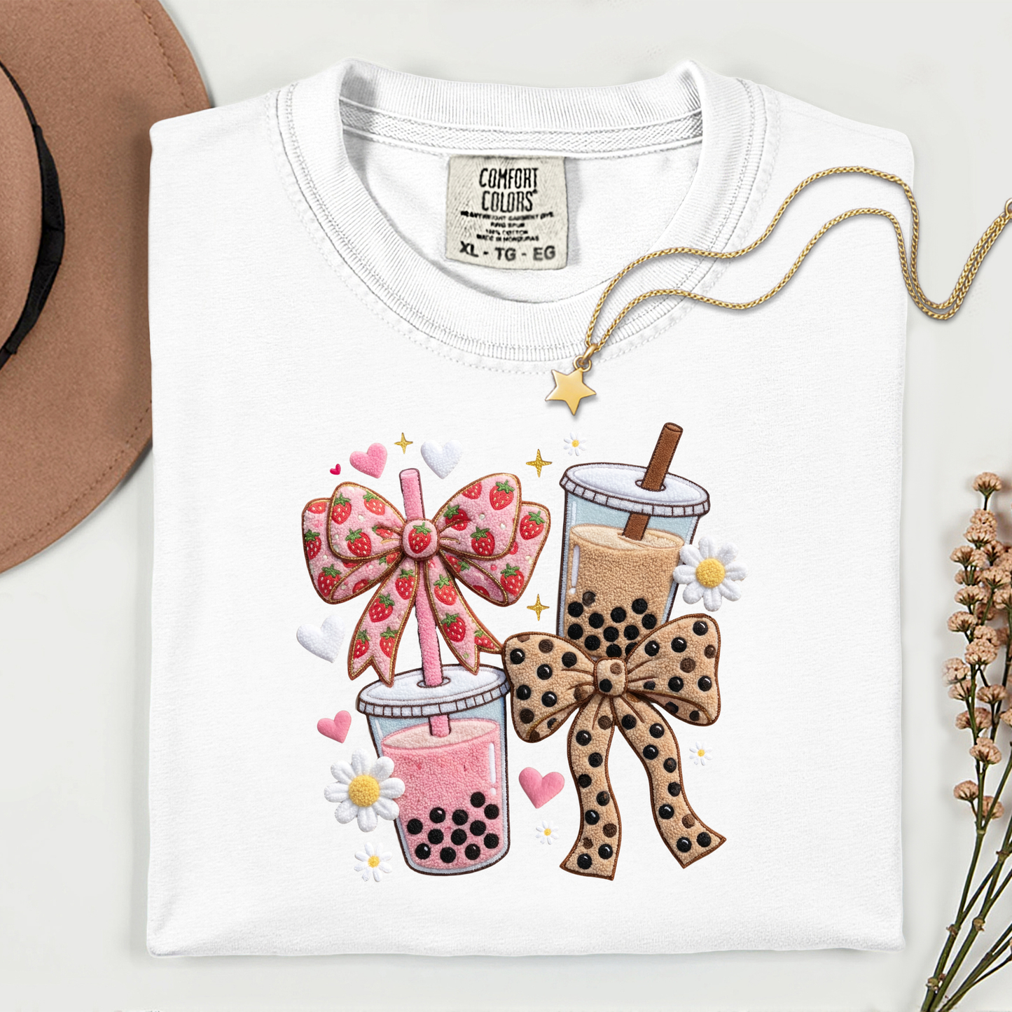 Girly Coffee Bow Premium T Shirt