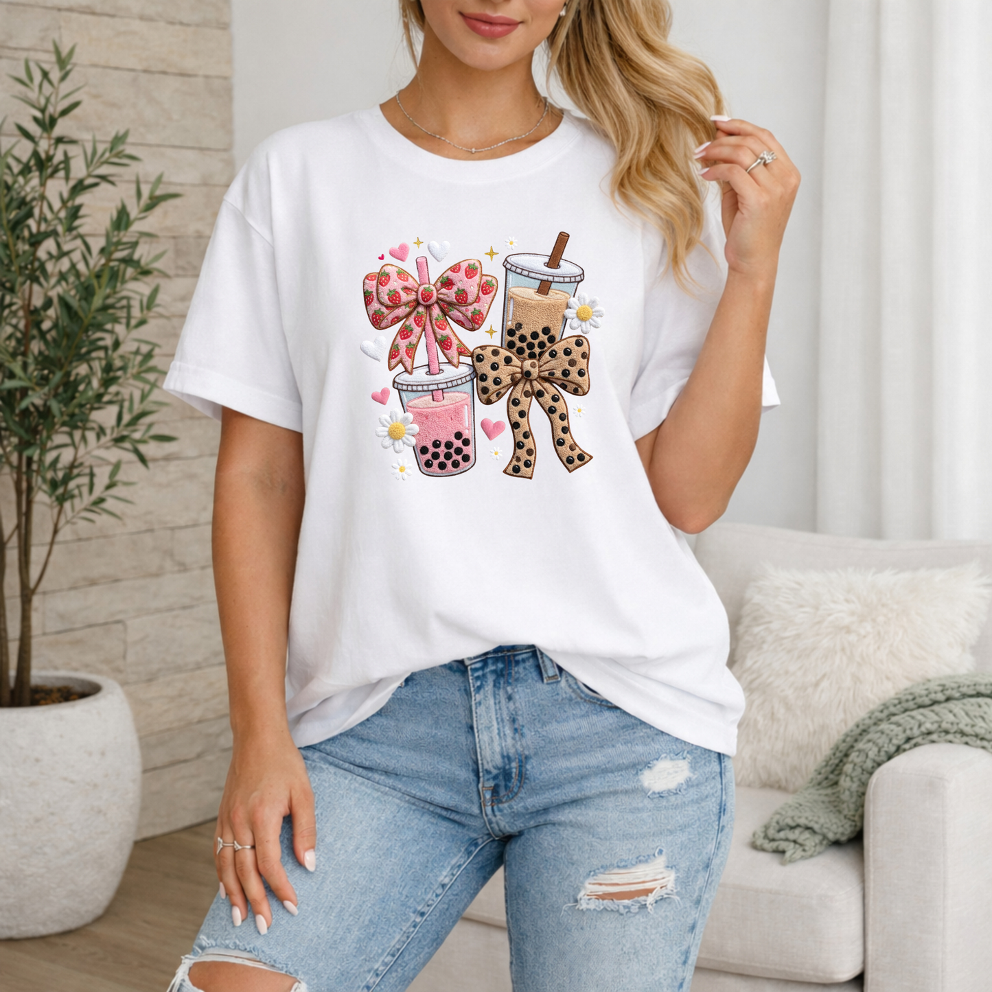 Girly Coffee Bow Premium T Shirt