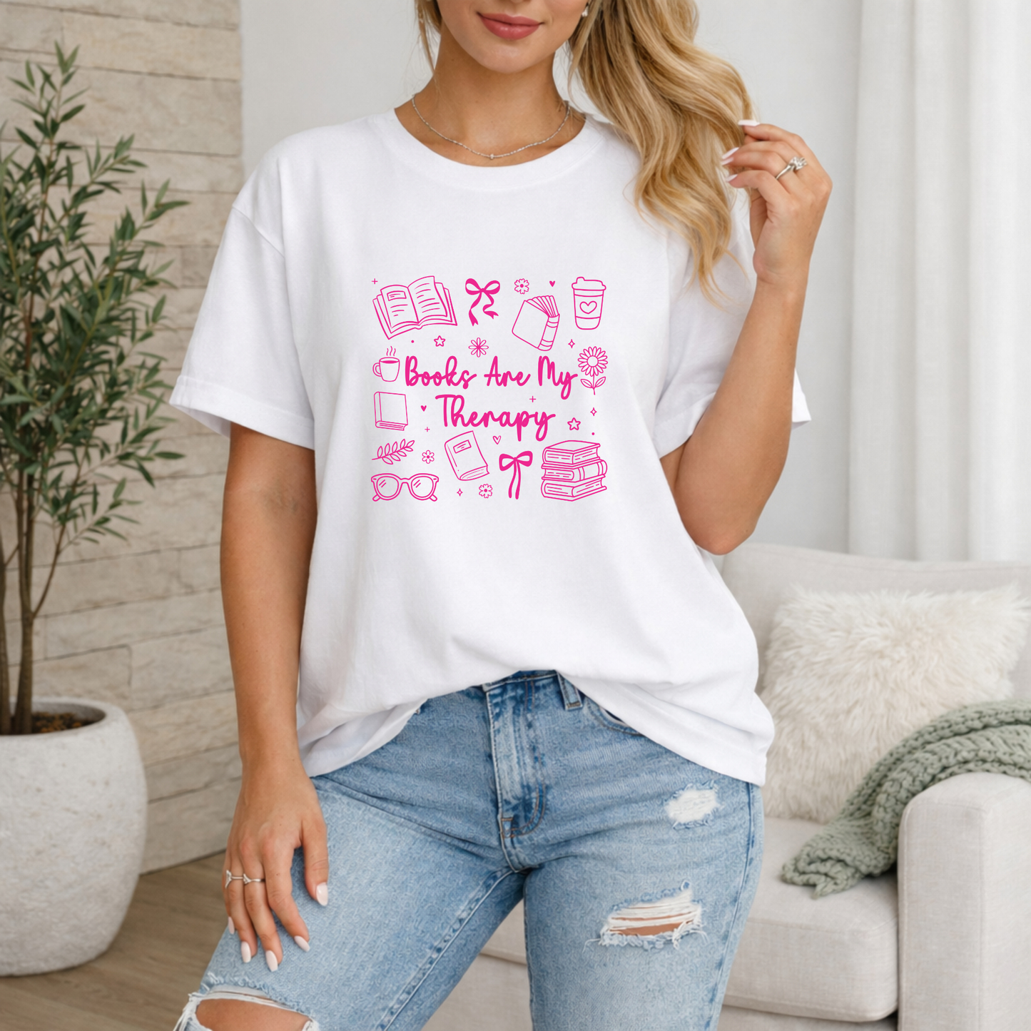 Books Are My Therapy Premium T Shirt