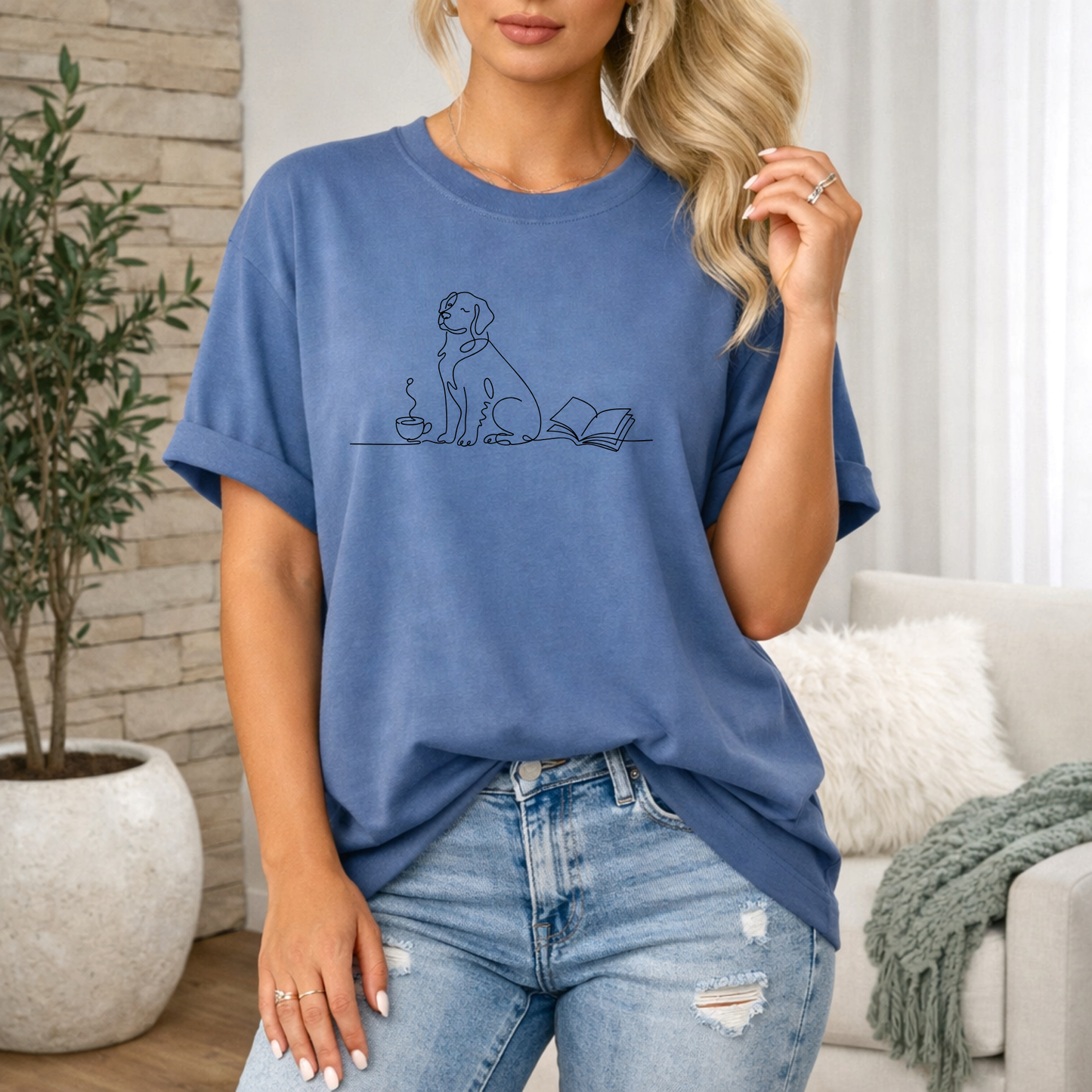 Coffee Dog and Book Premium T Shirt