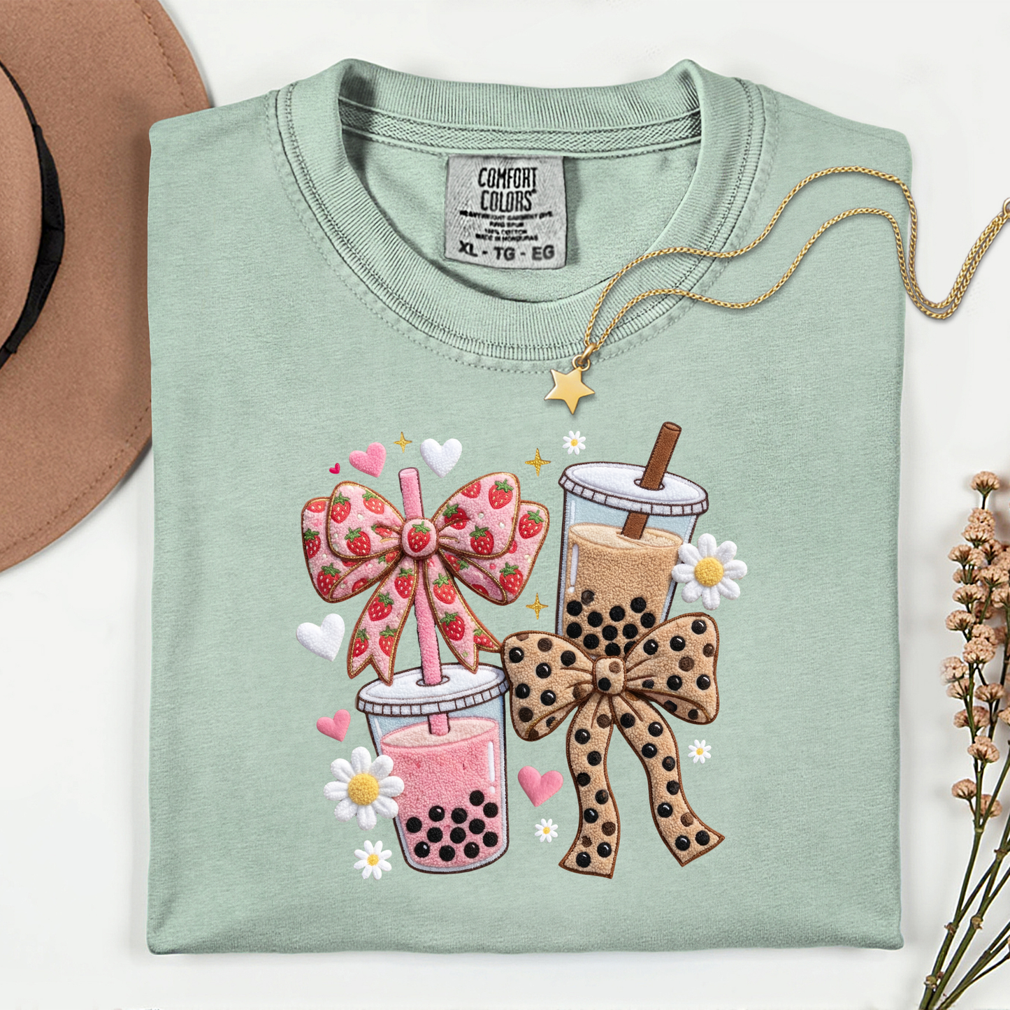 Girly Coffee Bow Premium T Shirt