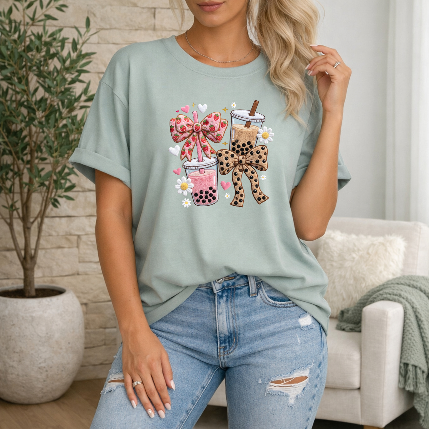 Girly Coffee Bow Premium T Shirt