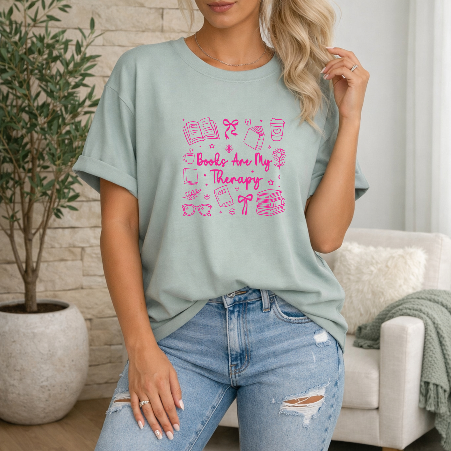 Books Are My Therapy Premium T Shirt