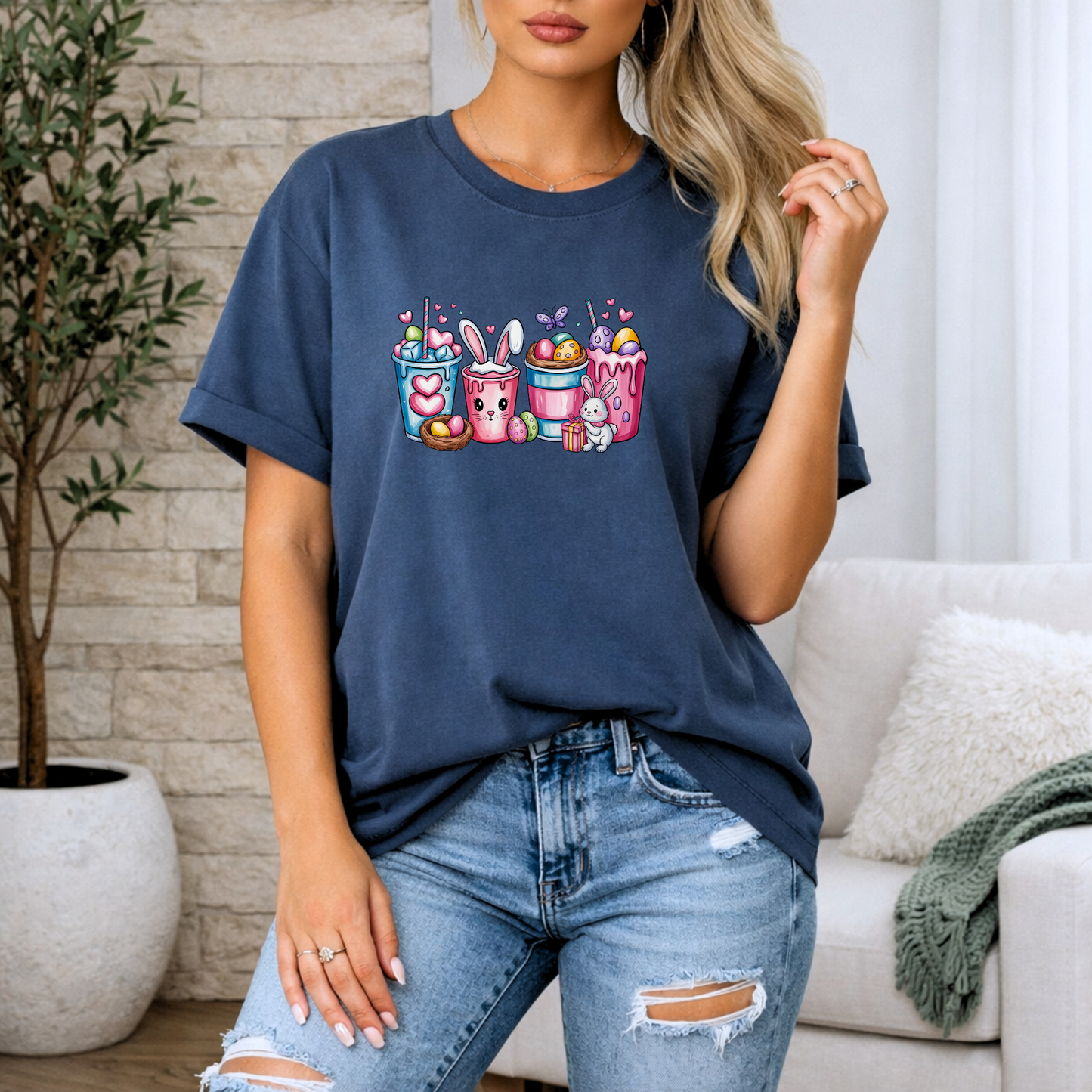 Cute Bunny Drinks Premium T Shirt
