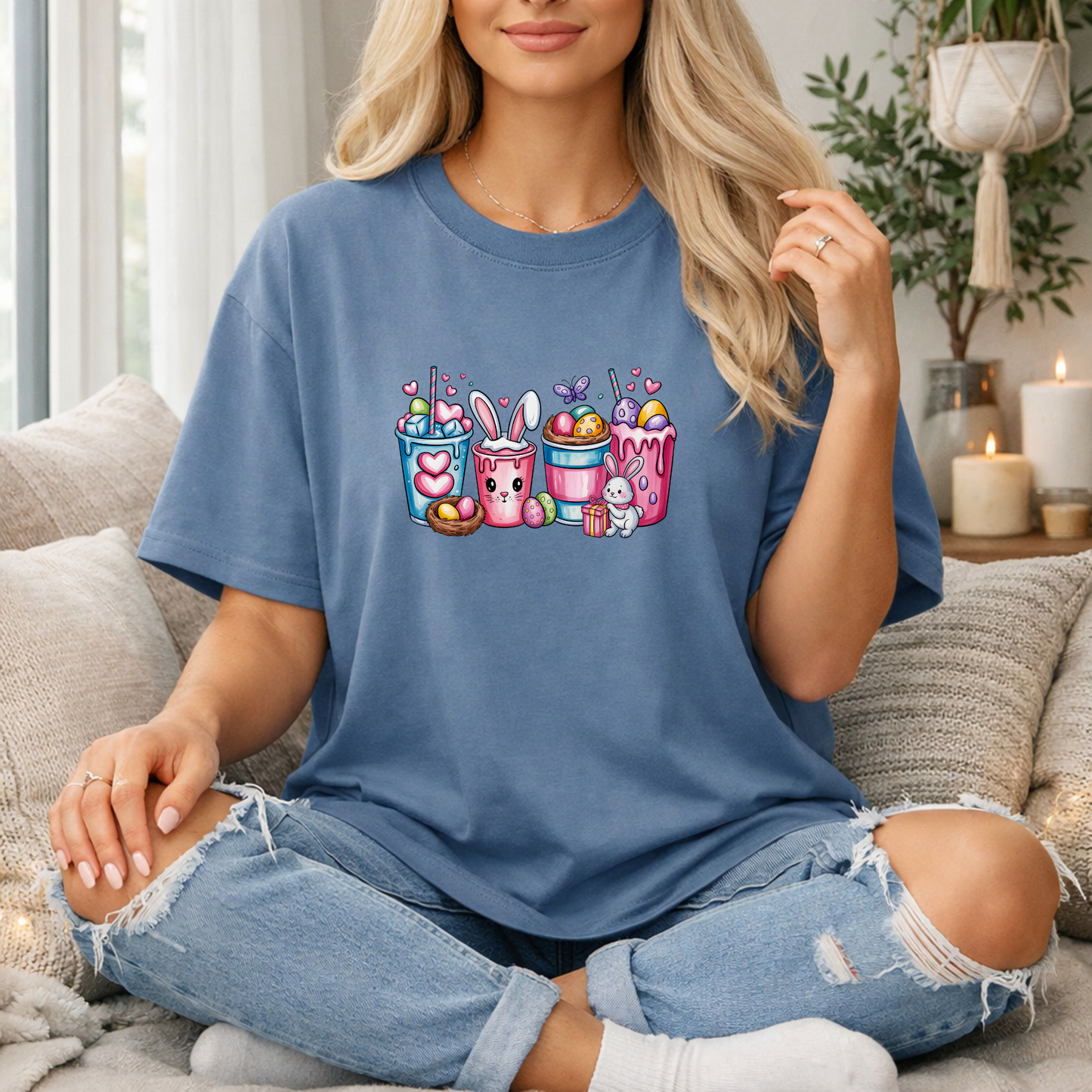 Cute Bunny Drinks Premium T Shirt