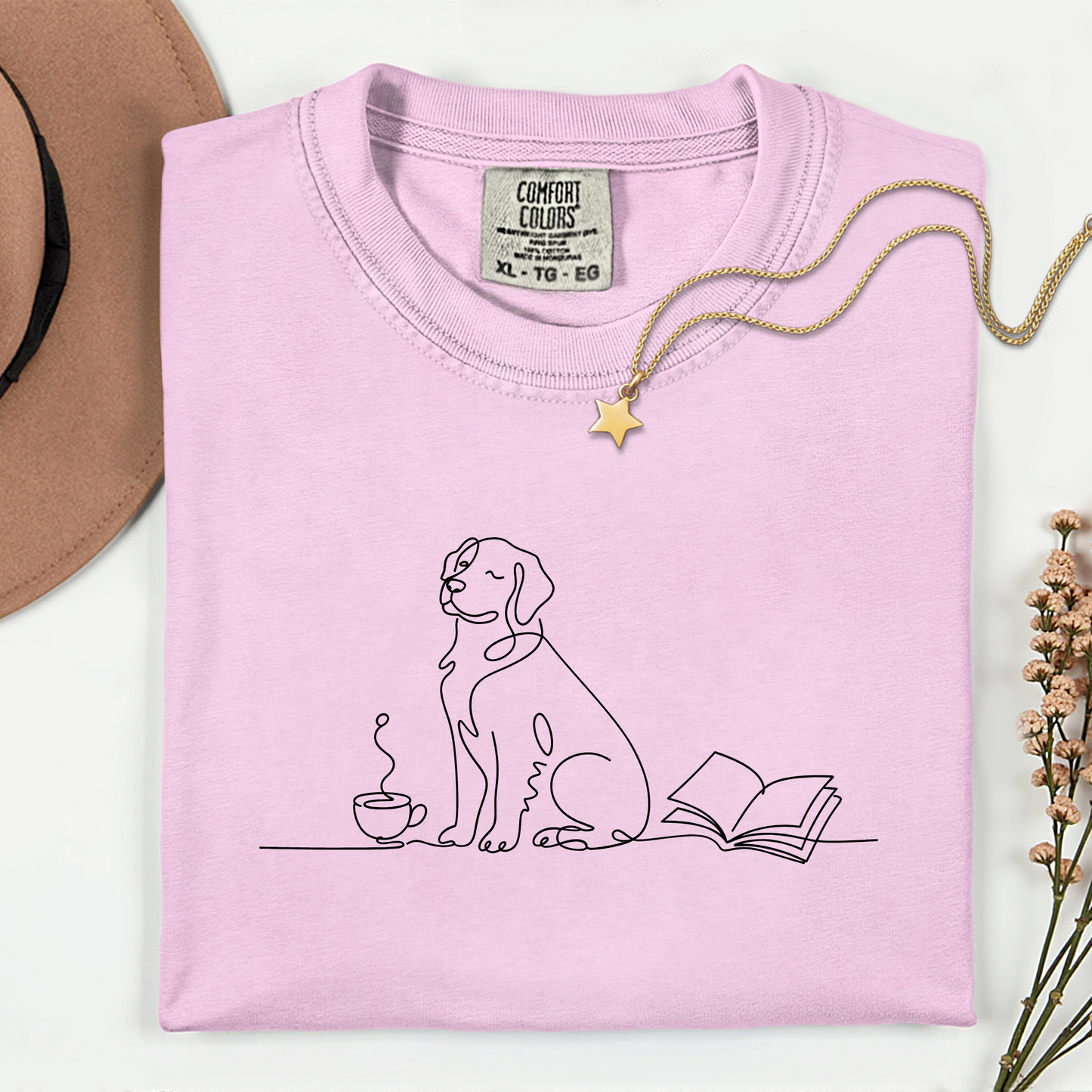 Coffee Dog and Book Premium T Shirt