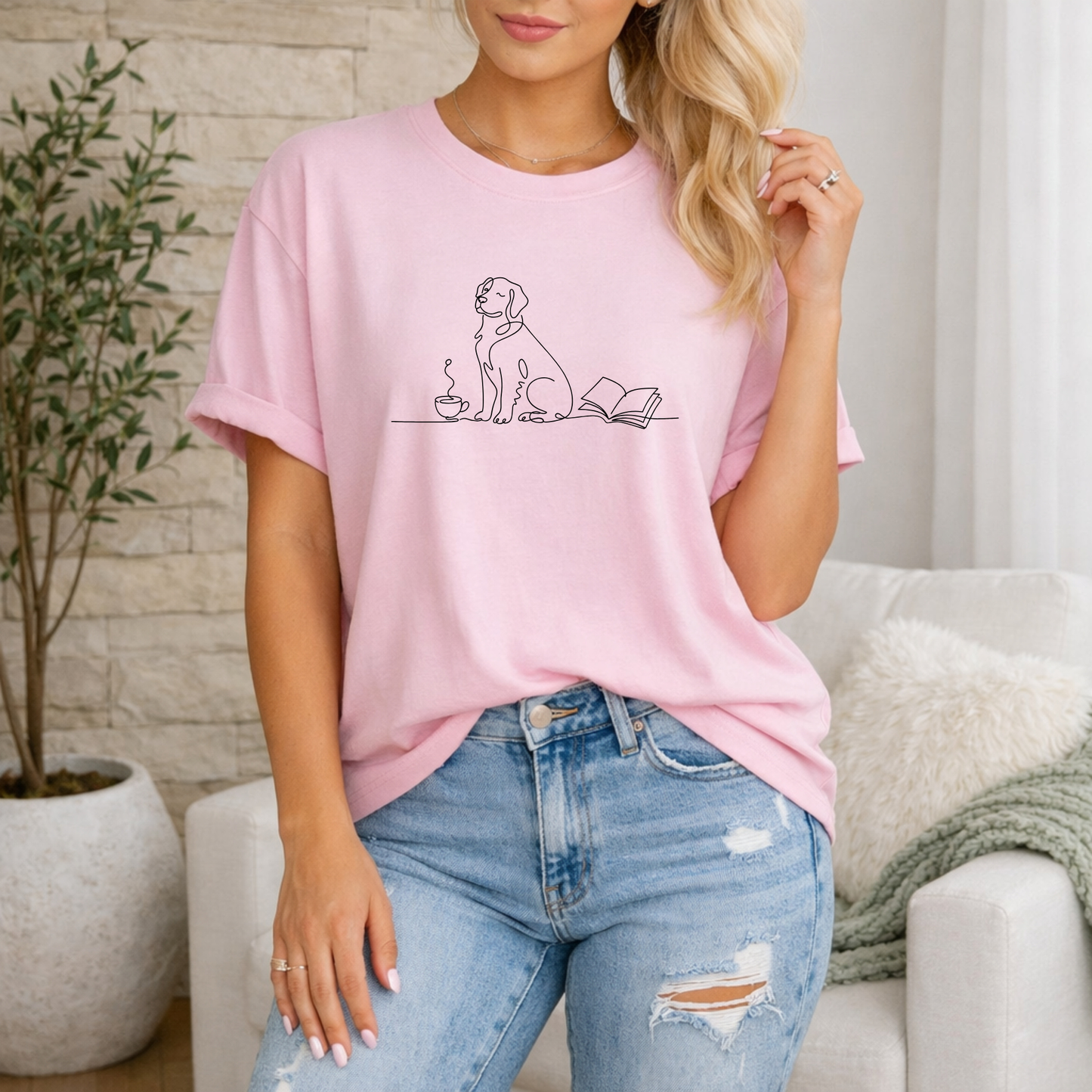 Coffee Dog and Book Premium T Shirt