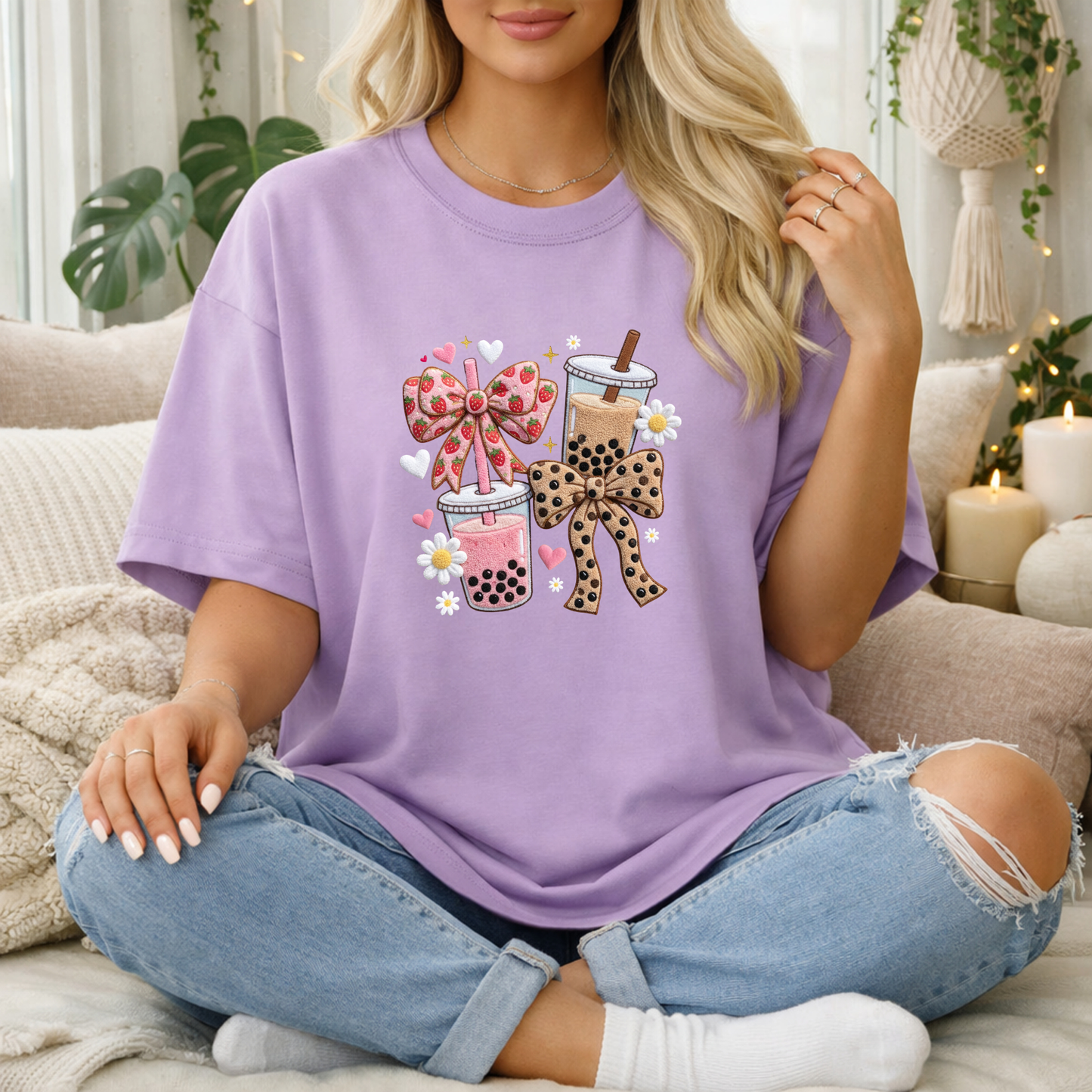 Girly Coffee Bow Premium T Shirt